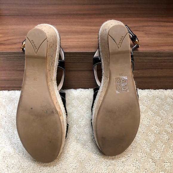 Black Prada Patent leather cork and rope Wedge - Picture 6 of 6